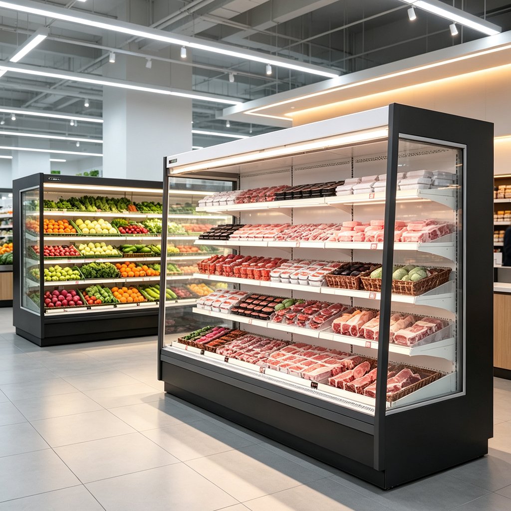 Commercial Vegetable Fruit Open Display Chiller Produce Refrigerated Showcase for Supermarket Grocery Store
