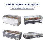Flat Glass Top Commercial Island Display Freezer Air Cooling Frozen Food Seafood Chest Freezer for Supermarket