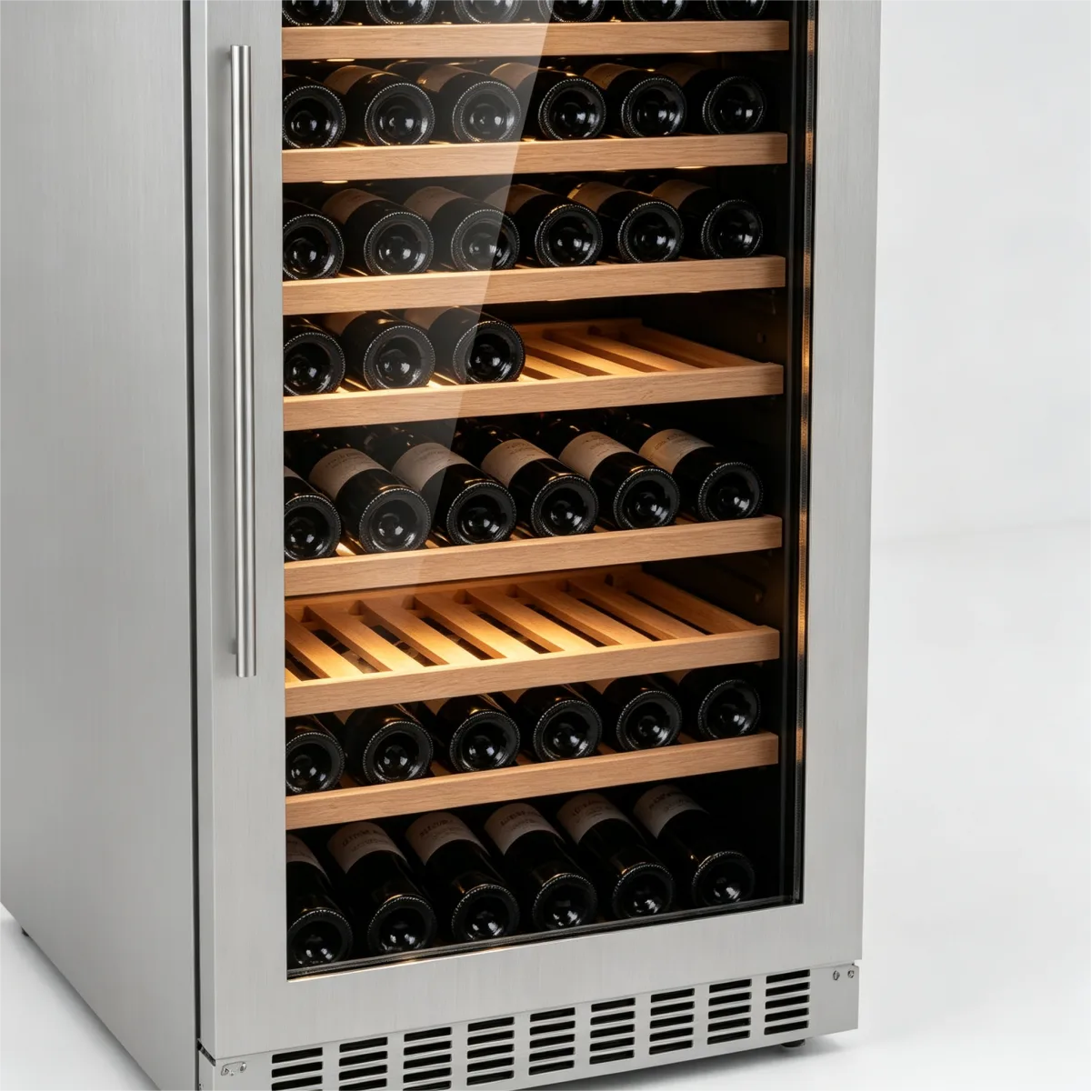 C-Large Vertical Built-in Wine Refrigerator With Wooden Shelves