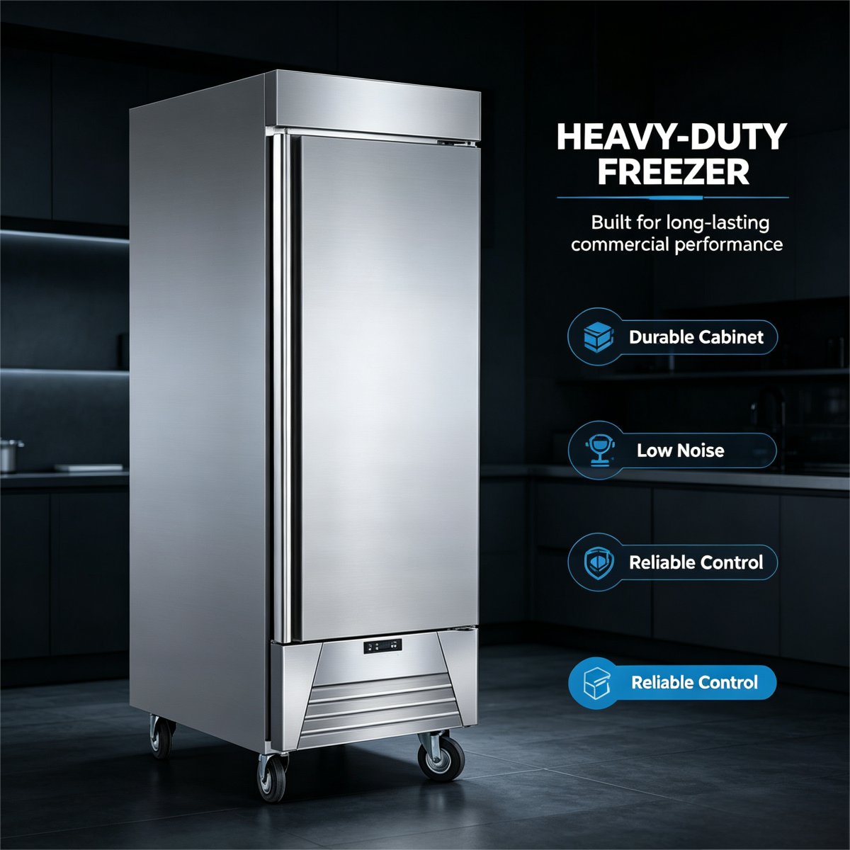 C-Commercial 600L Kitchen Upright Freezer -20~-5℃ Stainless Steel Back Chiller for Restaurant