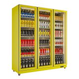 Fan Cooling Yellow Color Three Doors Display Wine Beer Fridge