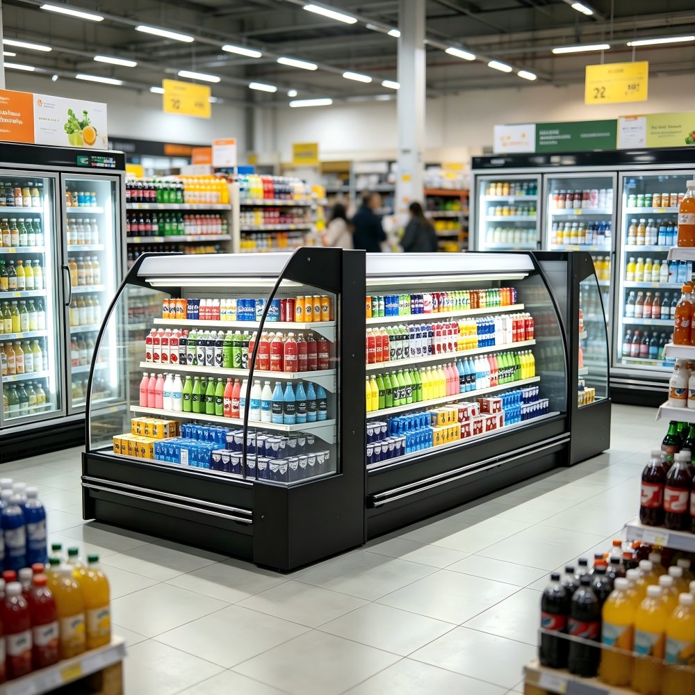 Eco Friendly R290 Display Cooler Wide Shelves Modular Open Chiller for Dairy Product Display