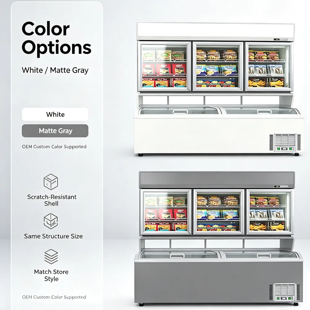 Light Sliding Curved Glass Lid Combi Freezer Reduce Cold Air Loss for Daily Frozen Product Sales