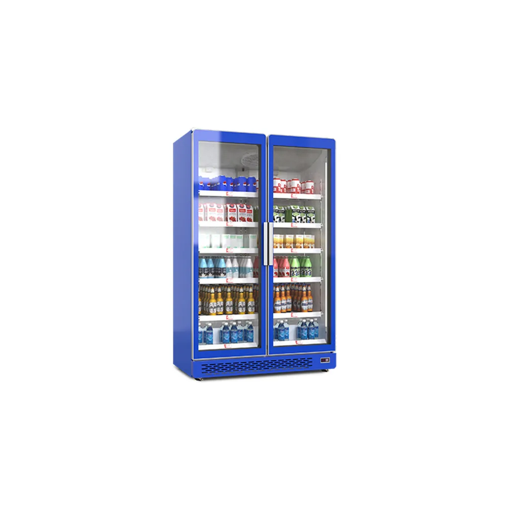 Full Air Cooling Commercial Double Door Beverage Refrigerator with LED Light