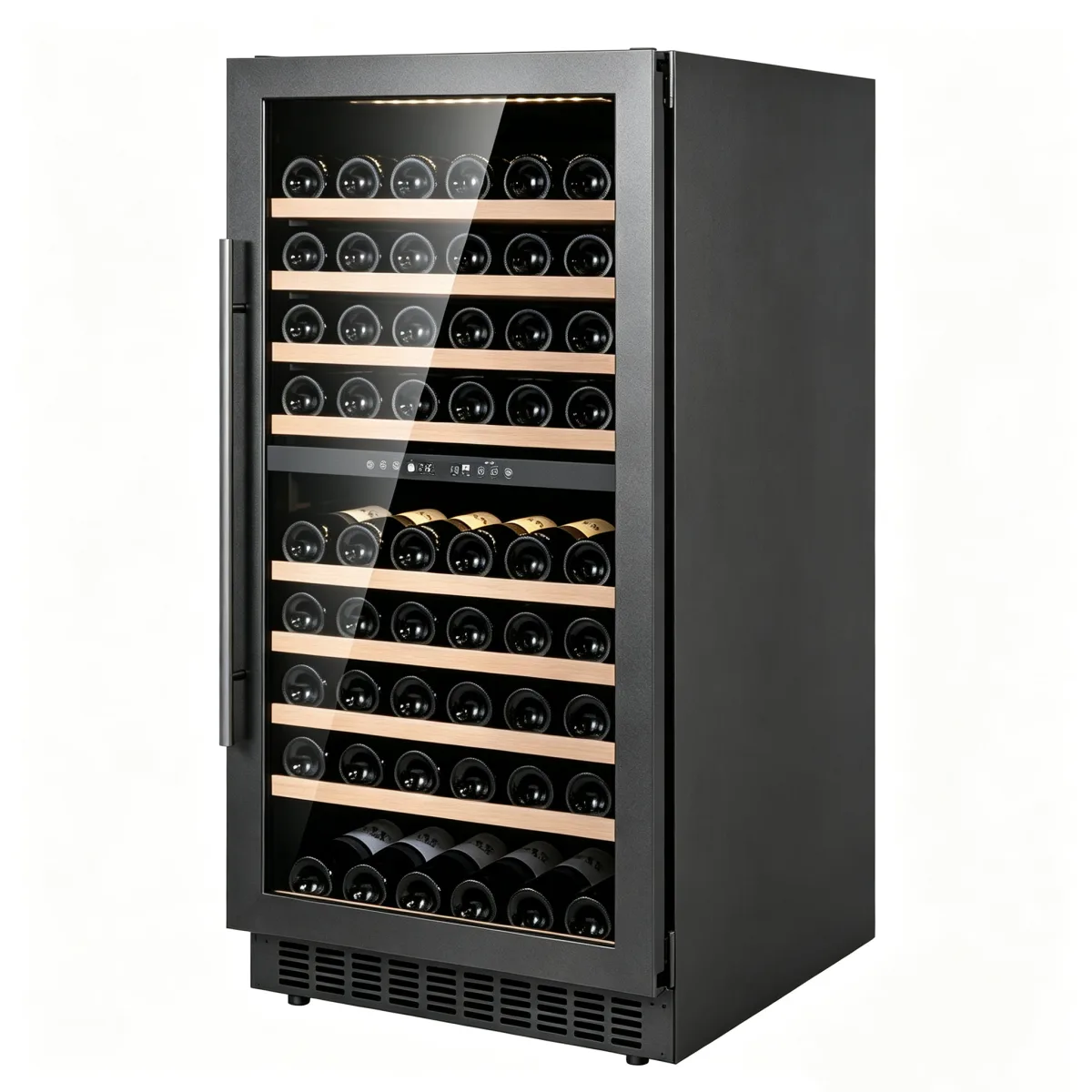G-Touch LCD Control  Zone Wine Fridge With Pull Out Beech Wood Shelves