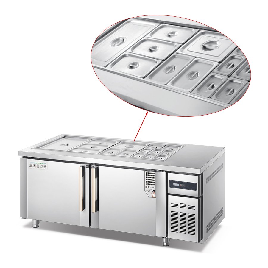 Commercial Stainless Steel Salad Bar Refrigerator Salad Prep Table Refrigerator Pizza Sandwich Counter Top Display Prep Chiller