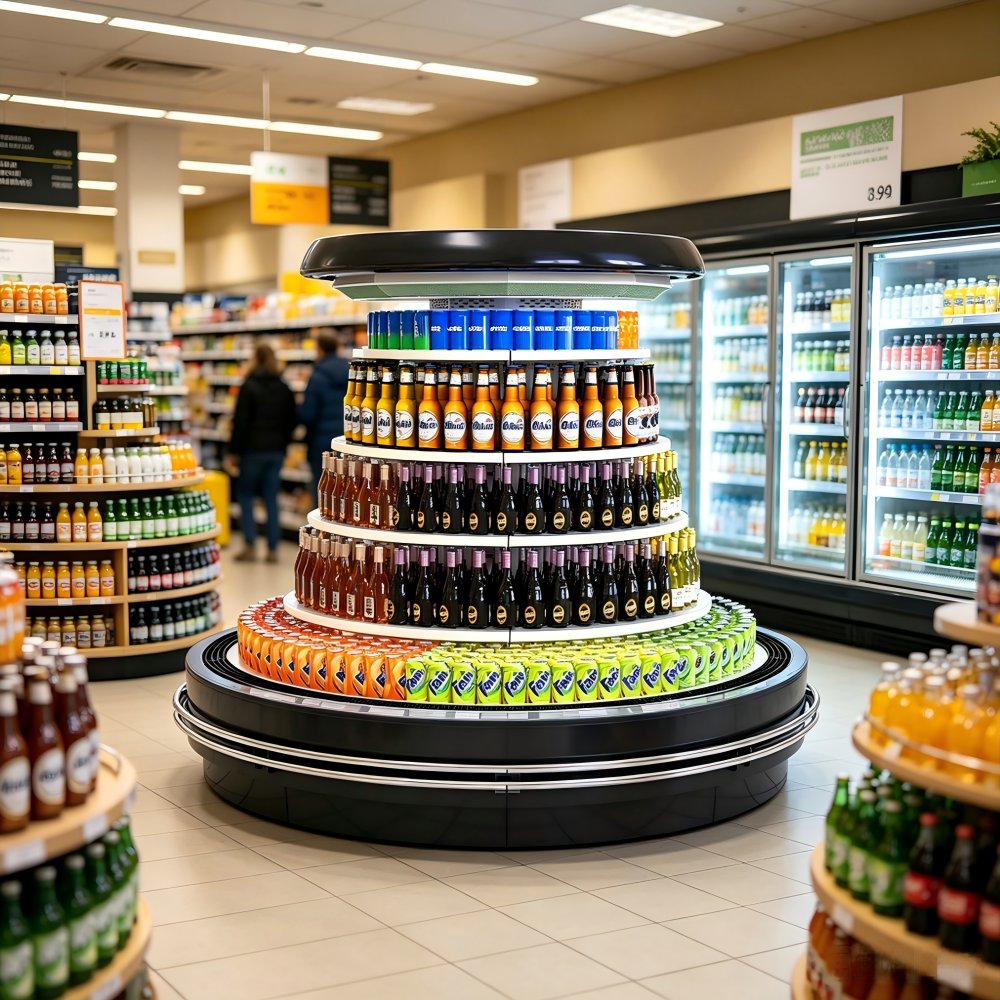Food Grade Commercial Cooler Auto Defrost Circular Display Chiller for Fresh Snack Display